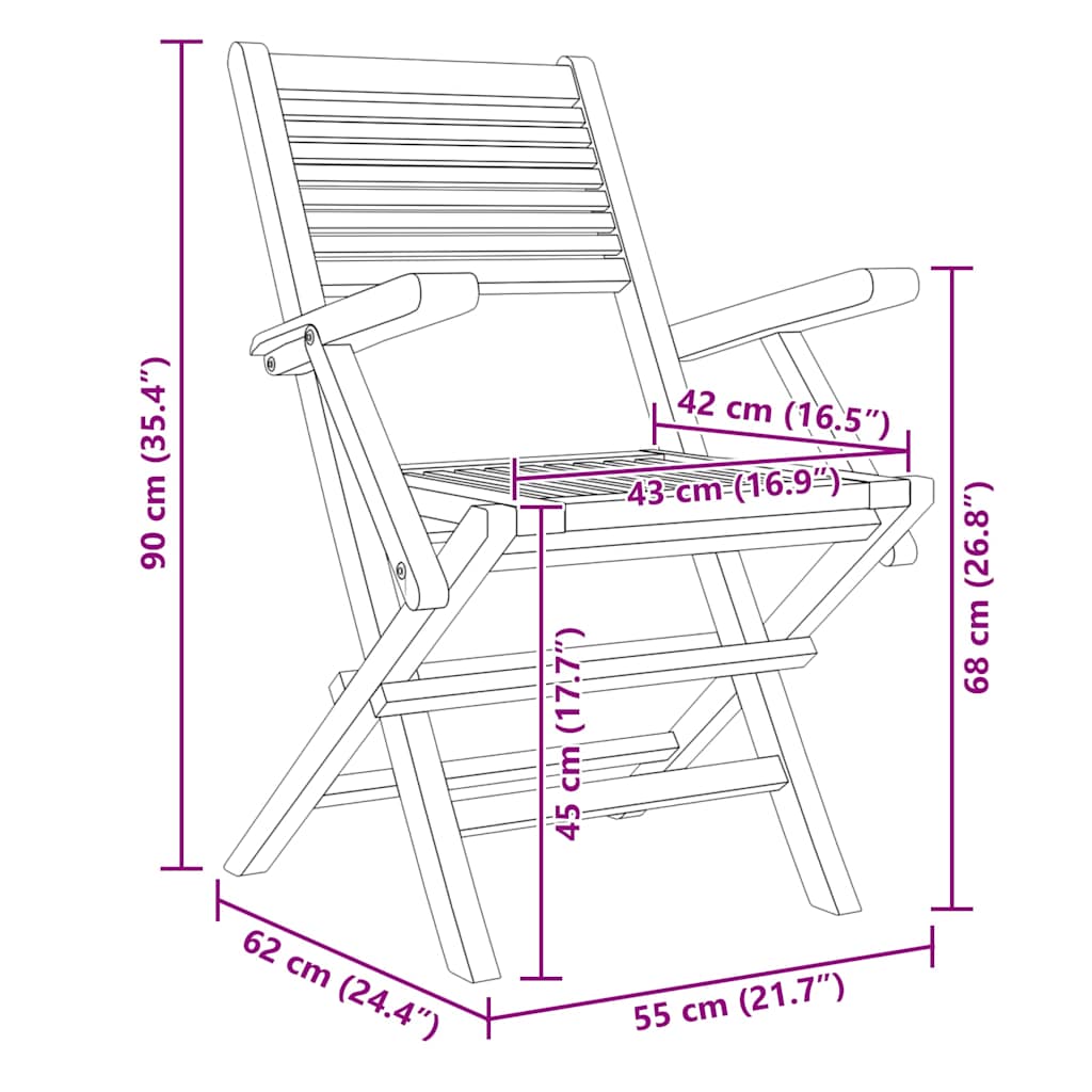 Sklopive vrtne stolice 8 kom 55x62x90 cm od masivne tikovine