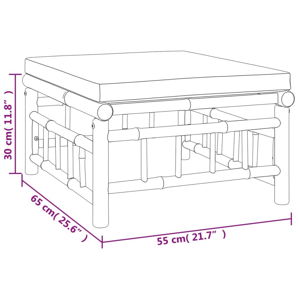9-dijelna vrtna garnitura od bambusa s krem bijelim jastucima