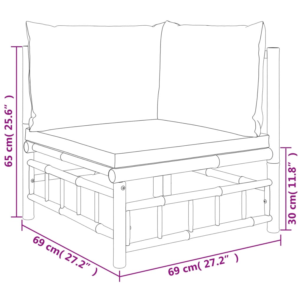 3-dijelna vrtna garnitura od bambusa s tamnosivim jastucima