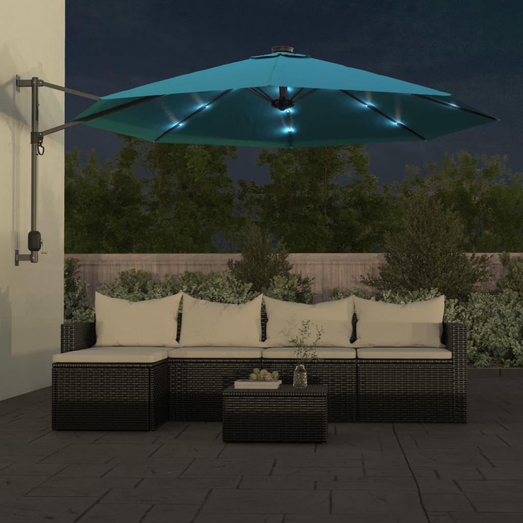 Zidni suncobran s LED svjetlima plava boja mora 290 cm