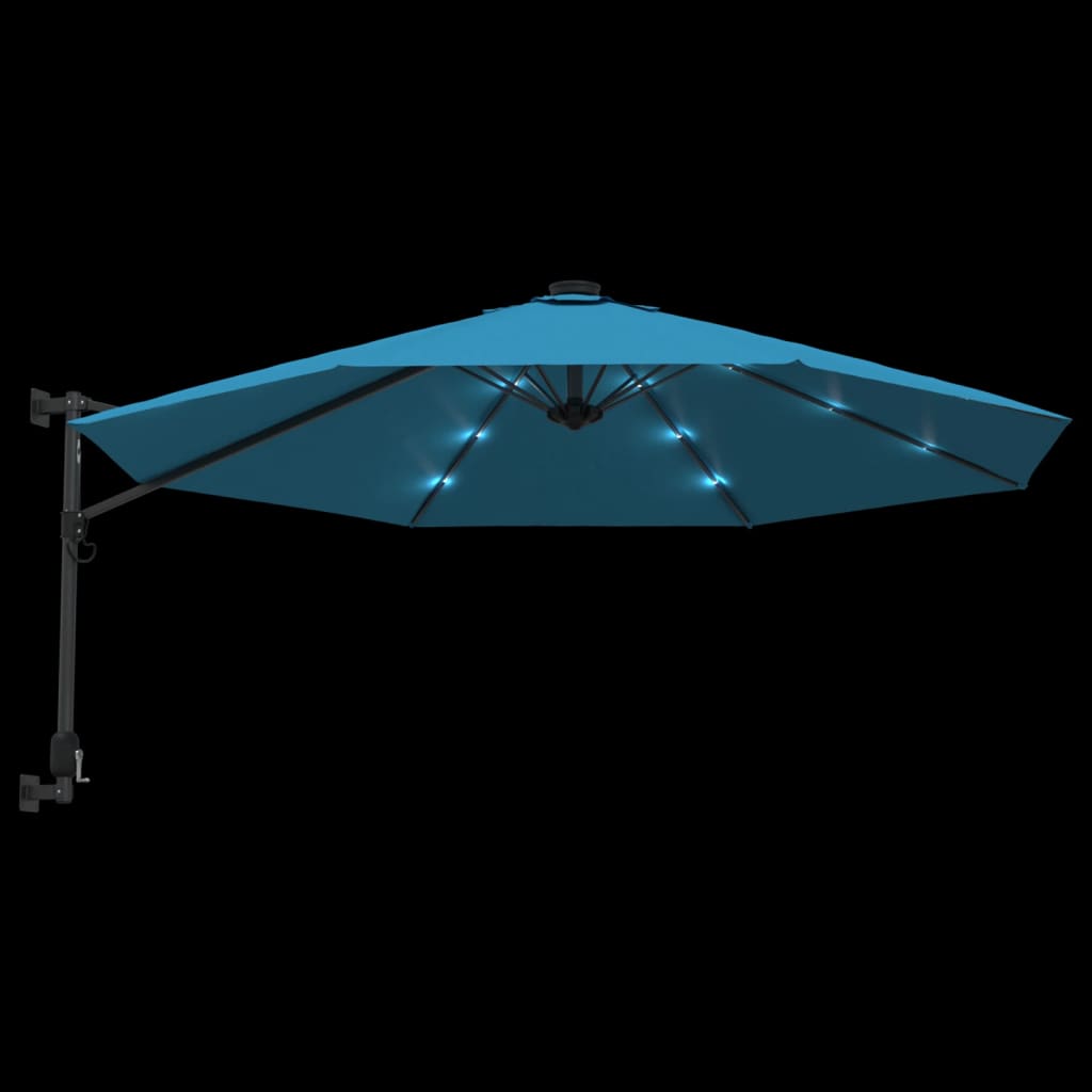 Zidni suncobran s LED svjetlima plava boja mora 290 cm