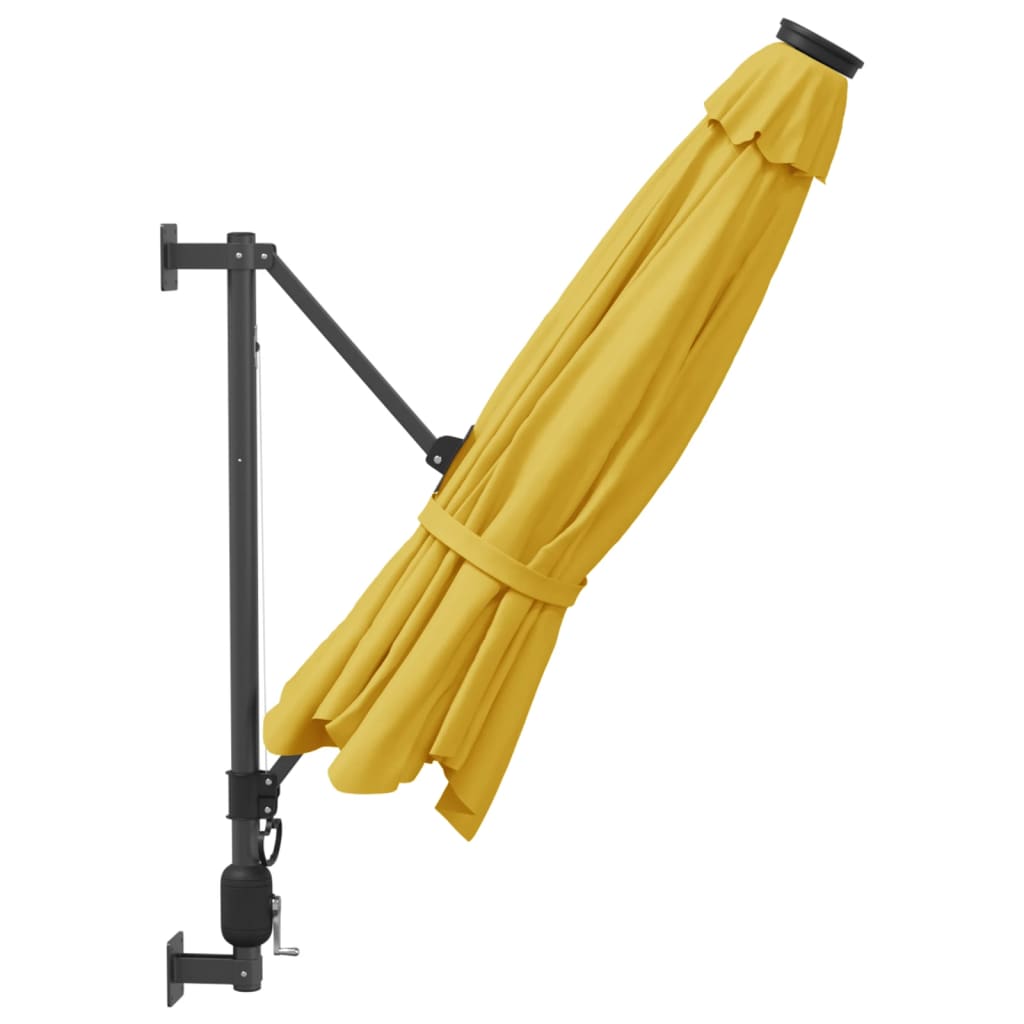Zidni suncobran s LED svjetlima žuti 290 cm
