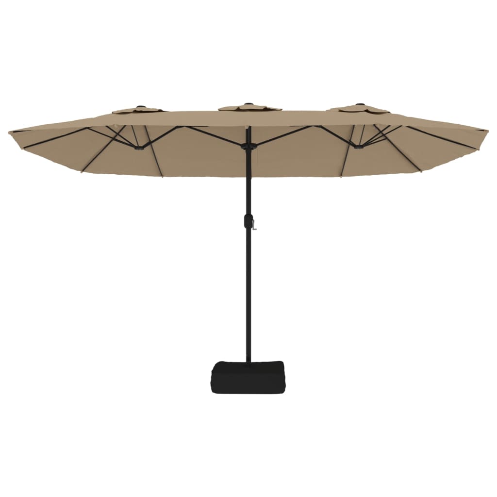 Dvostruki vrtni suncobran s LED svjetlima smeđesivi 449x265 cm