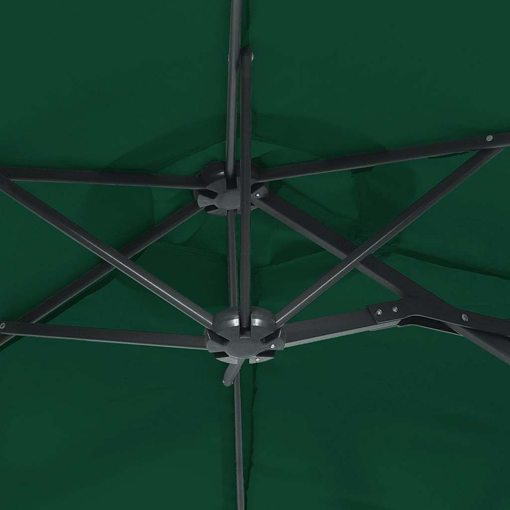 Dvostruki vrtni suncobran s LED svjetlima zeleni 316 x 145 cm