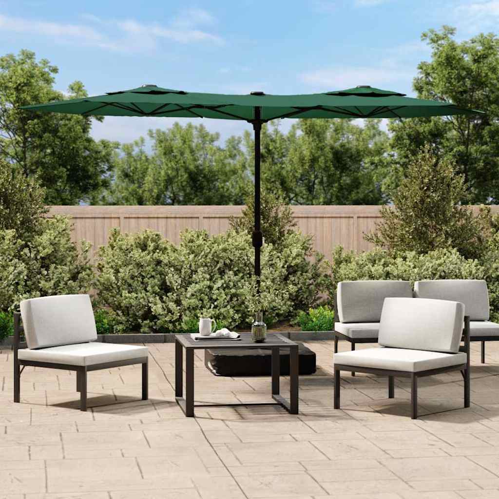 Dvostruki vrtni suncobran s LED svjetlima zeleni 316 x 145 cm