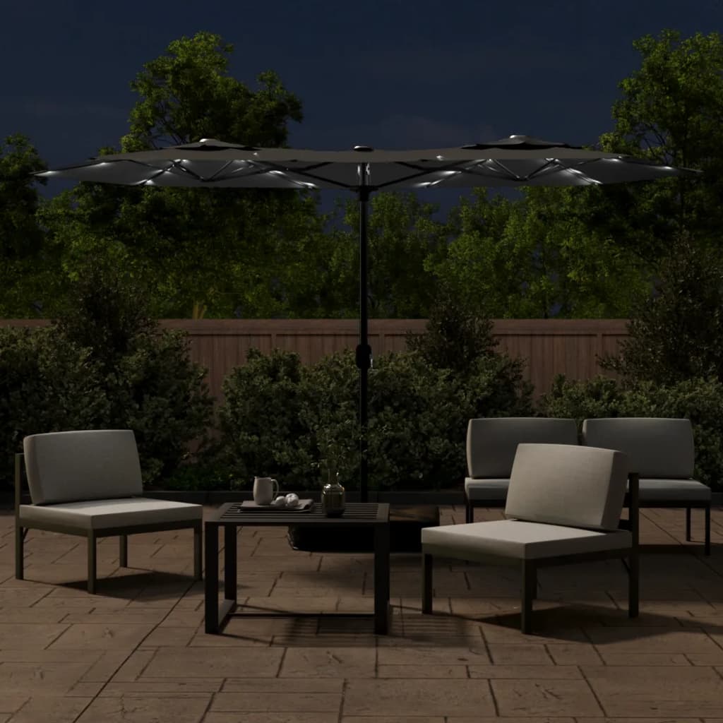 Dvostruki vrtni suncobran s LED svjetlima antracit 316 x 145 cm