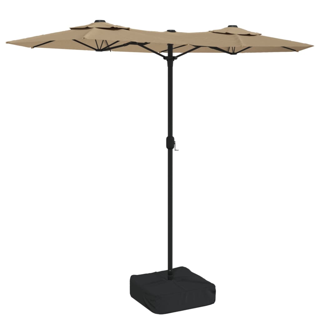 Dvostruki vrtni suncobran s LED svjetlima smeđesivi 316x145 cm