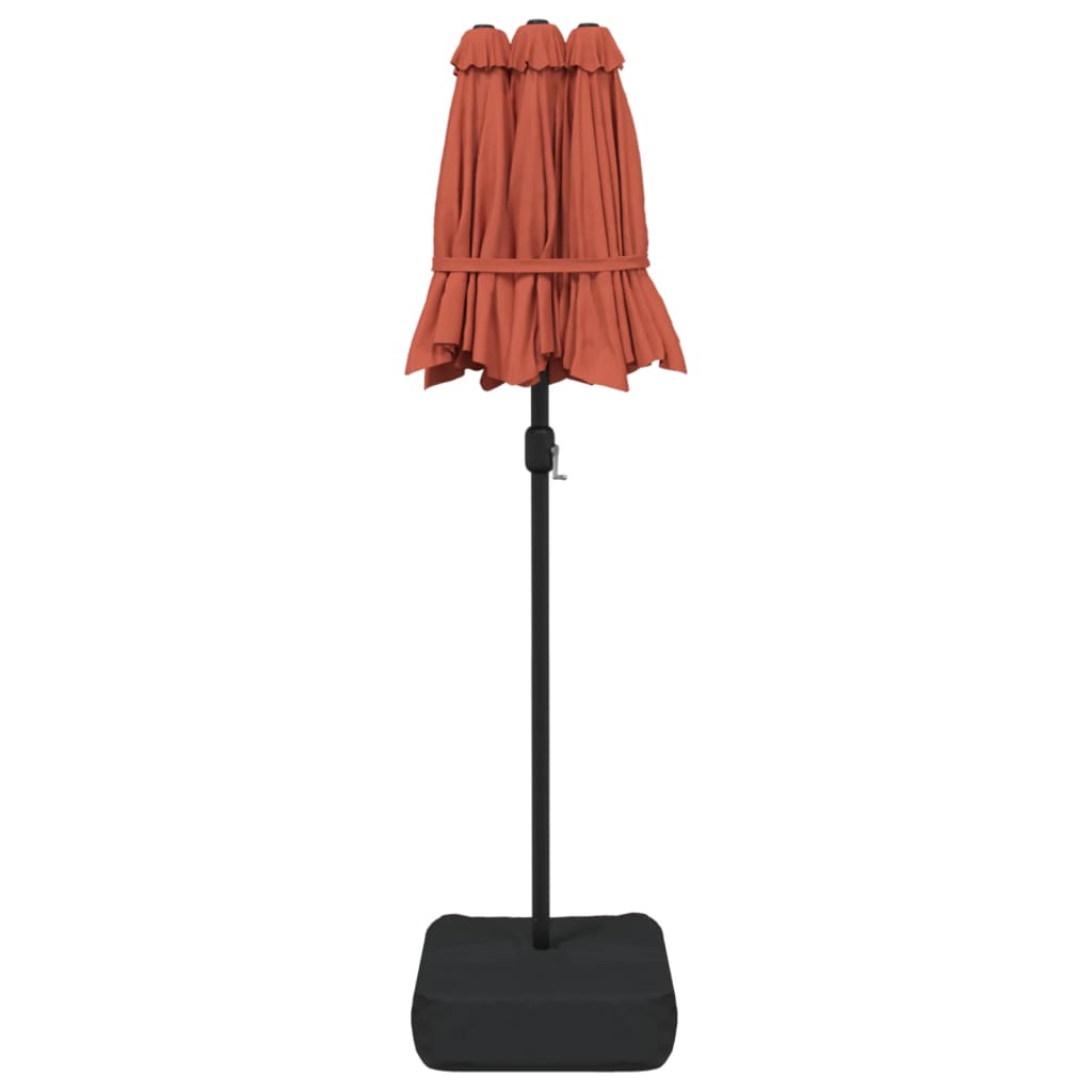 Dvostruki vrtni suncobran s LED svjetlima terakota 316 x 145 cm