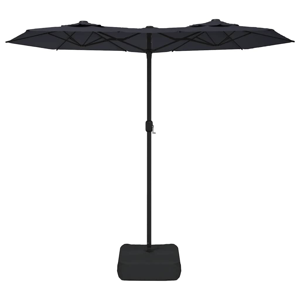 Dvostruki vrtni suncobran s LED svjetlima crni 316 x 145 cm