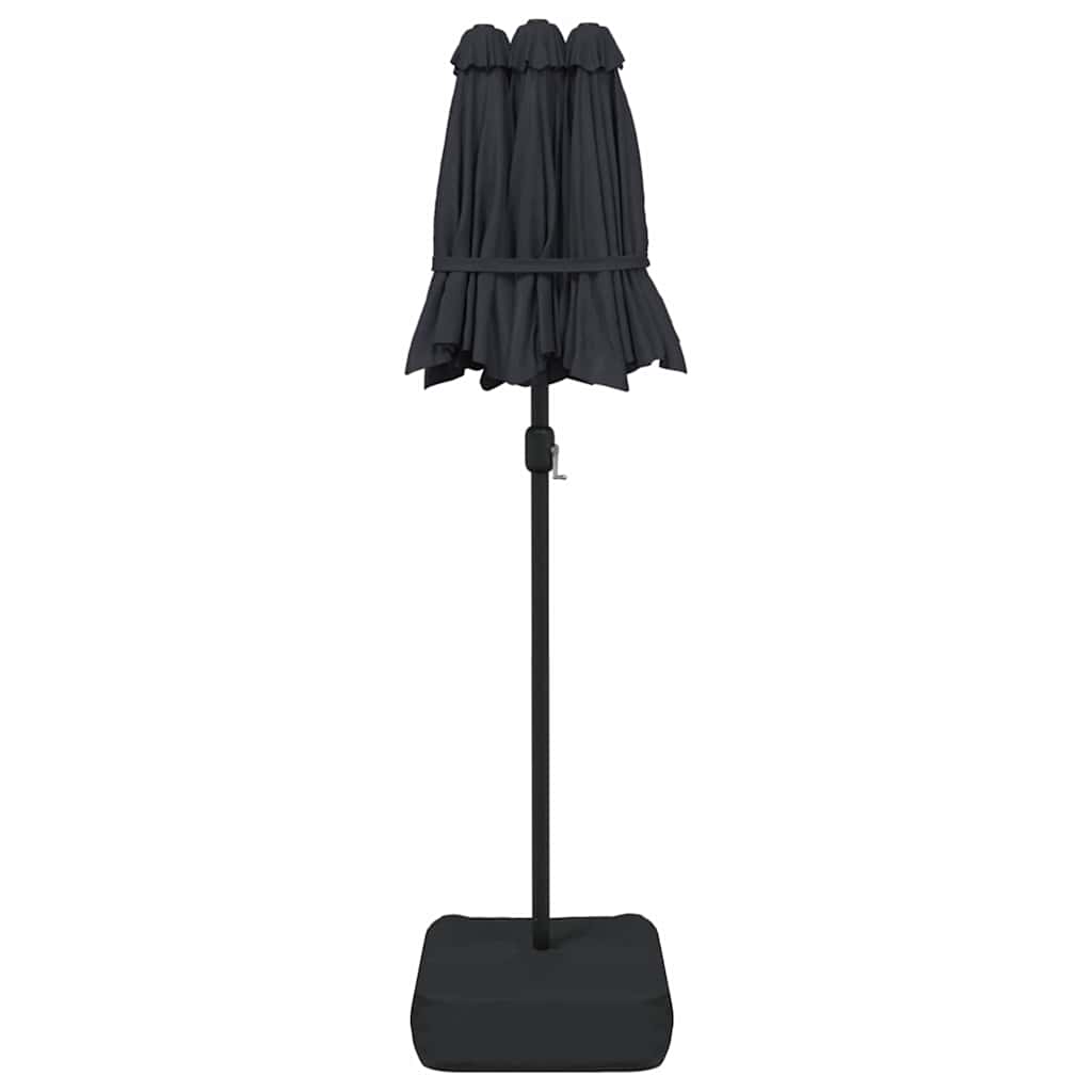 Dvostruki vrtni suncobran s LED svjetlima crni 316 x 145 cm