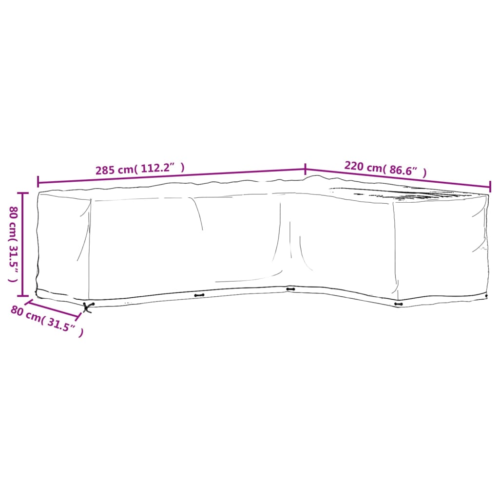 Navlaka za kutnu vrtnu garnituru sa 18 ušica 285x220x80 cm