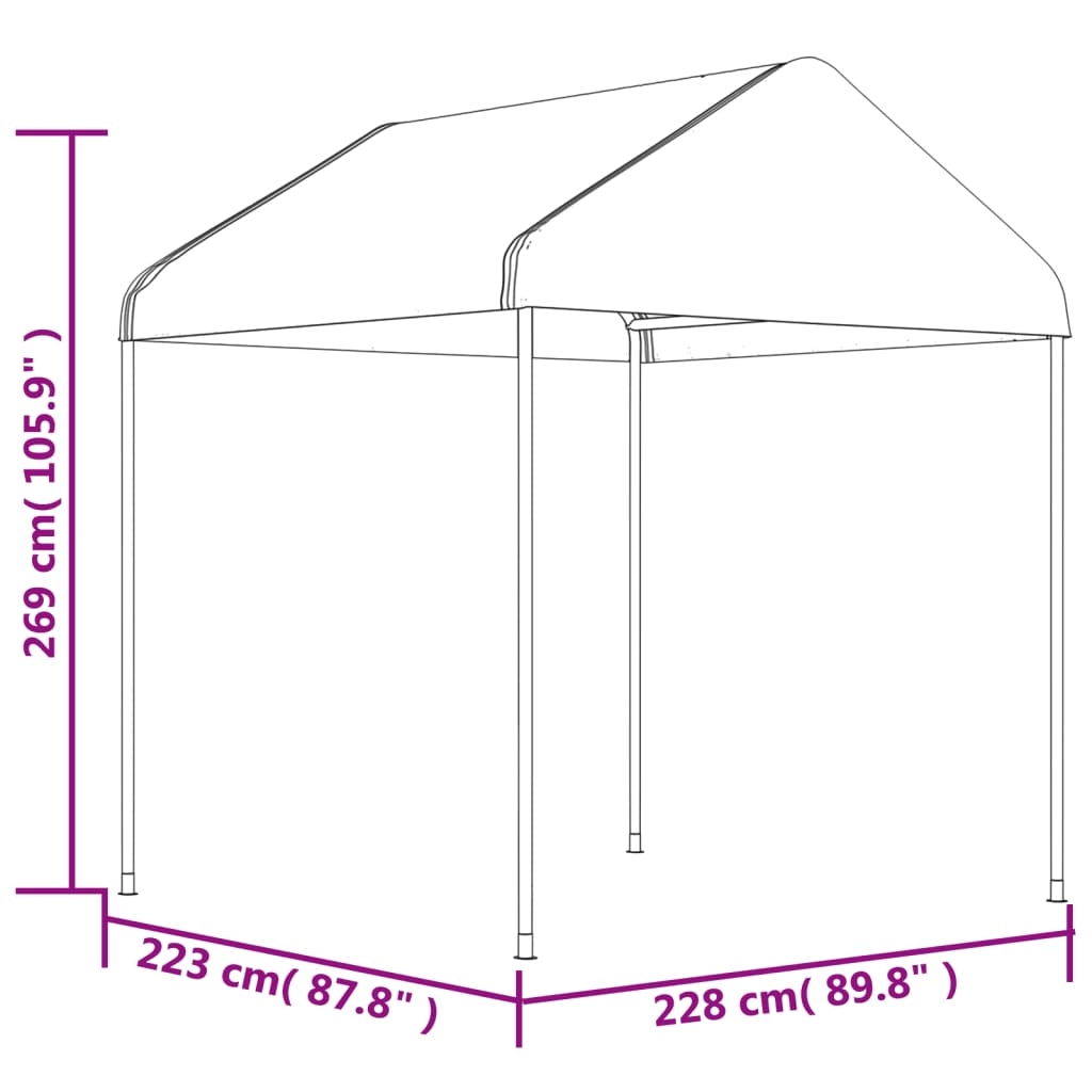 Sjenica s krovom bijela 6,69 x 2,28 x 2,69 m polietilen
