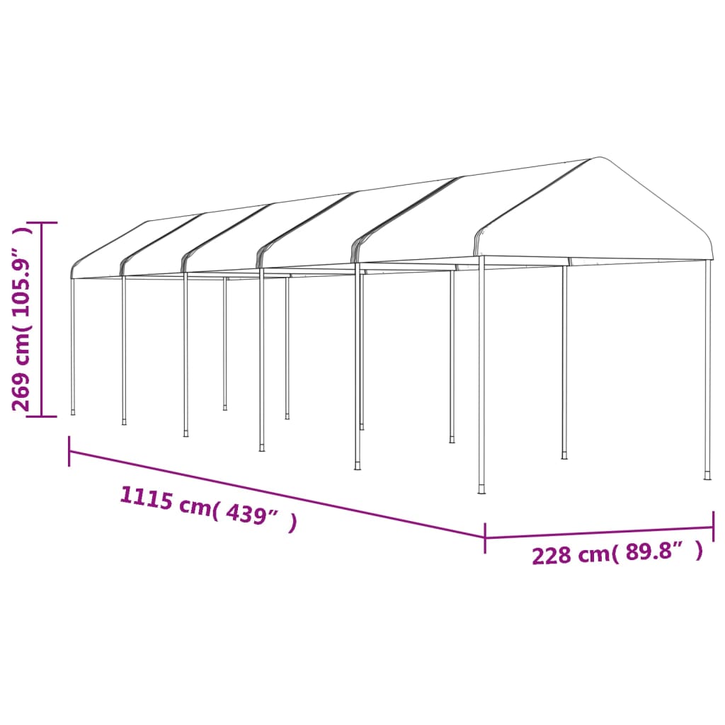 Sjenica s krovom bijela 11,15 x 2,28 x 2,69 m polietilen