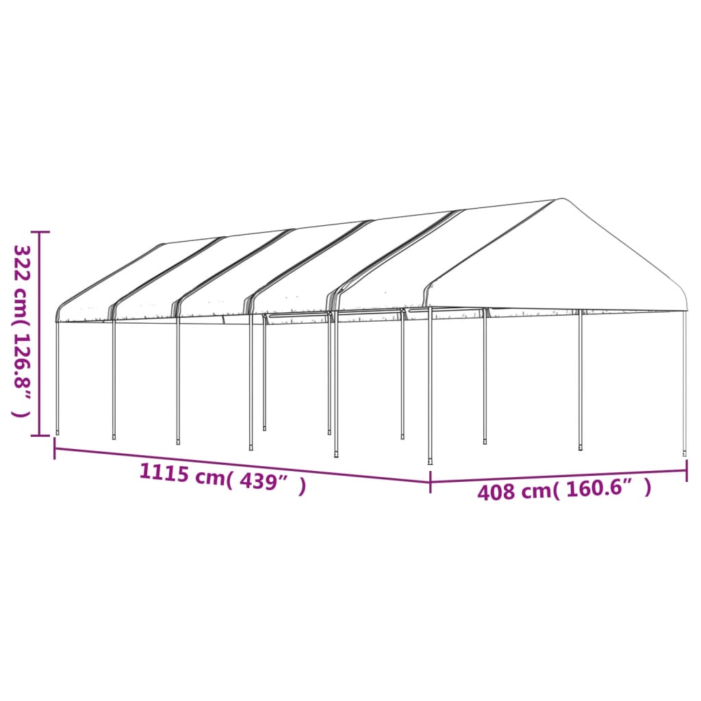 Sjenica s krovom bijela 11,15 x 4,08 x 3,22 m polietilen