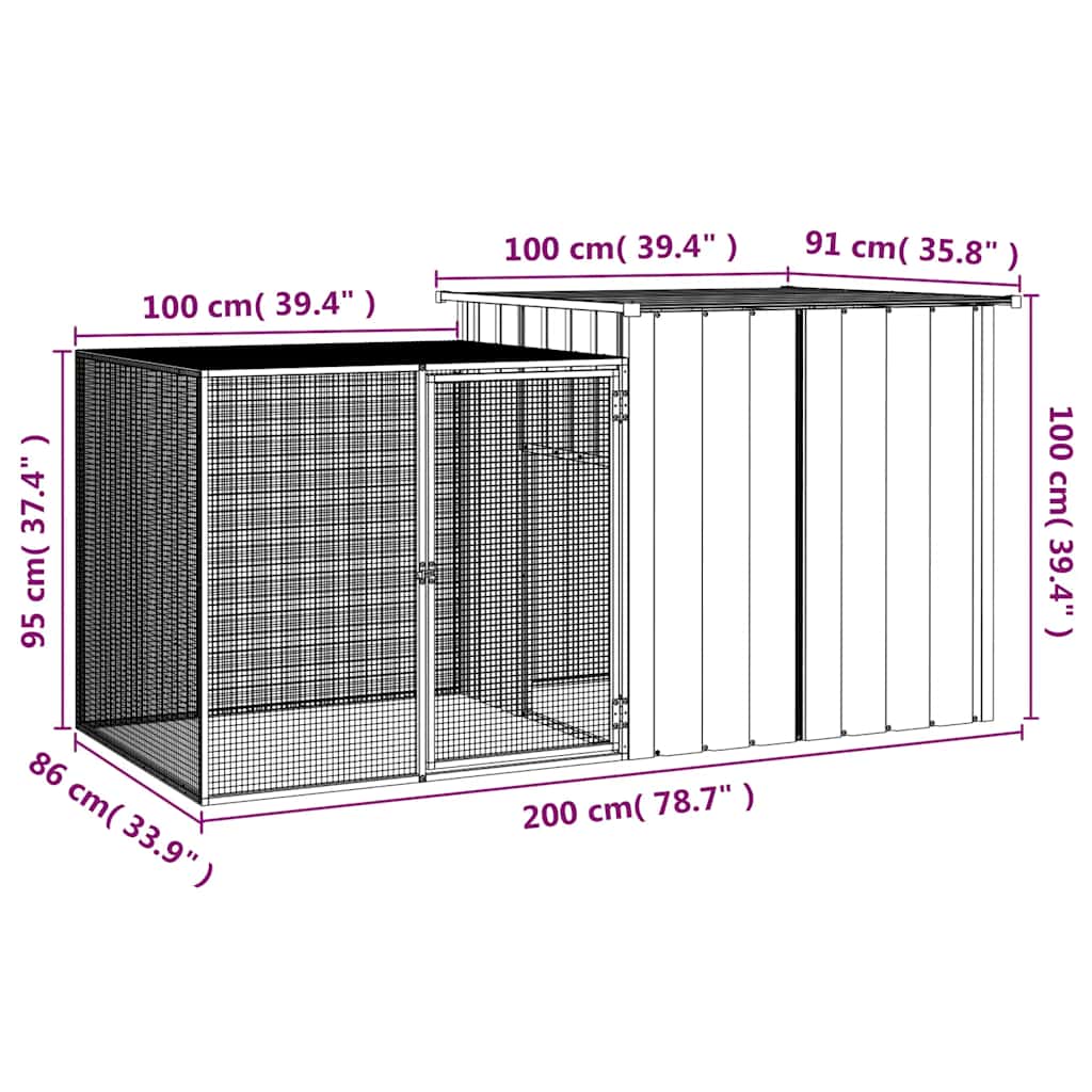Kavez za zečeve sivi 200 x 91 x 100 cm od pocinčanog čelika