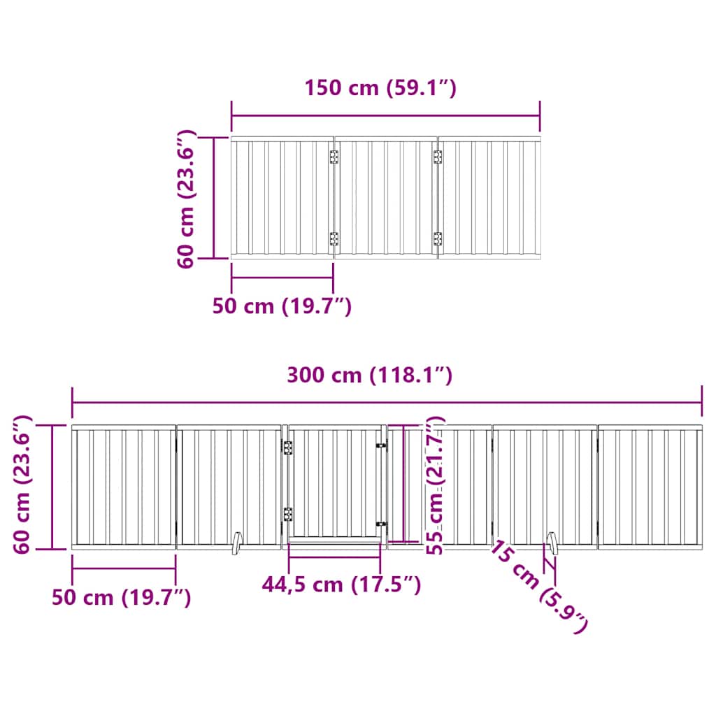 Vrata za pse s vratašcima 15 panela sklopiva 750 cm drvo topole