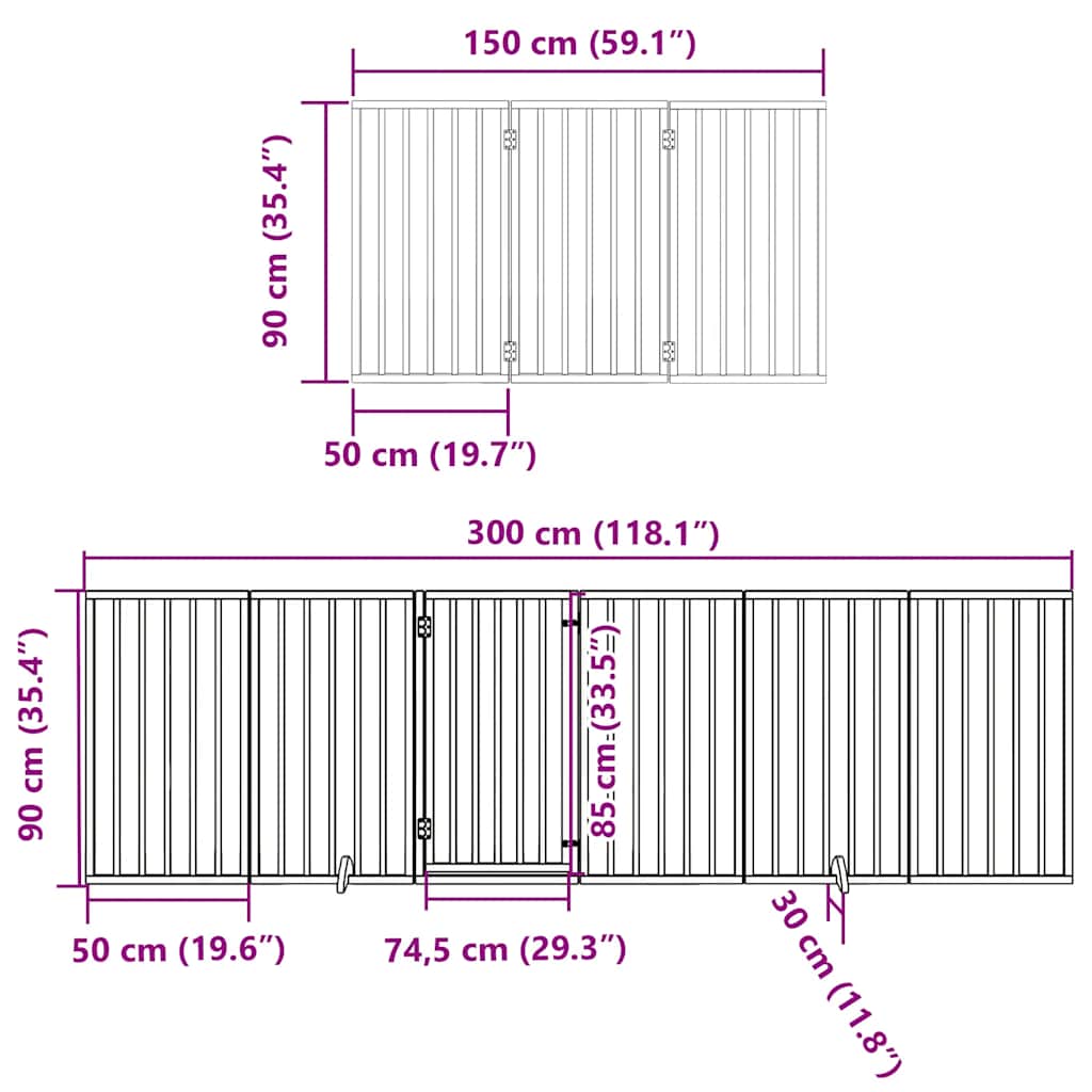 Vrata za pse s vratašcima 9 panela sklopiva 450 cm drvo topole