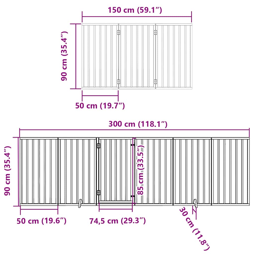 Vrata za pse s vratašcima 15 panela sklopiva 750 cm drvo topole