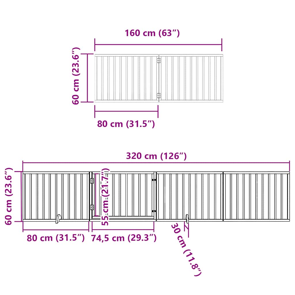 Vrata za pse s vratašcima 8 panela sklopiva 640 cm drvo topole