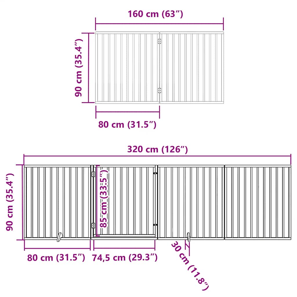 Vrata za pse s vratašcima 8 panela sklopiva 640 cm drvo topole