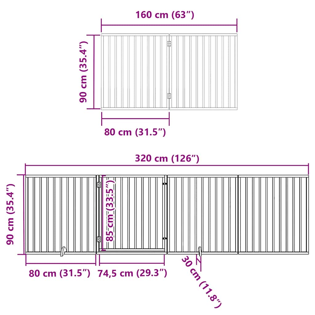 Vrata za pse s vratašcima 12 panela sklopiva 960 cm drvo topole