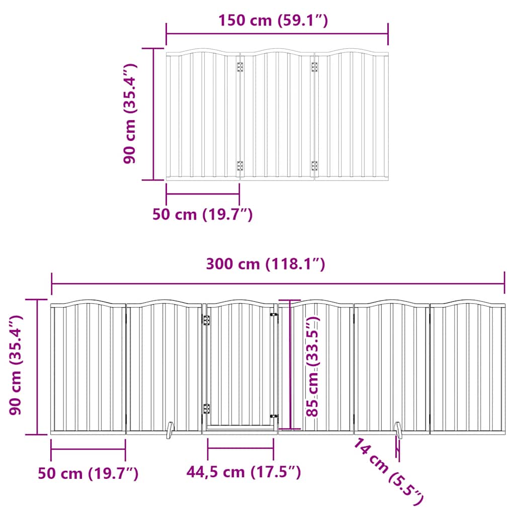 Vrata za pse s vratašcima 9 panela sklopiva 450 cm drvo topole
