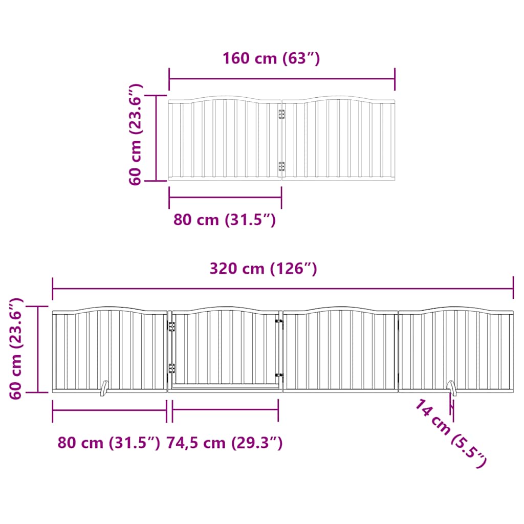 Vrata za pse s vratašcima 6 panela sklopiva 480 cm drvo topole