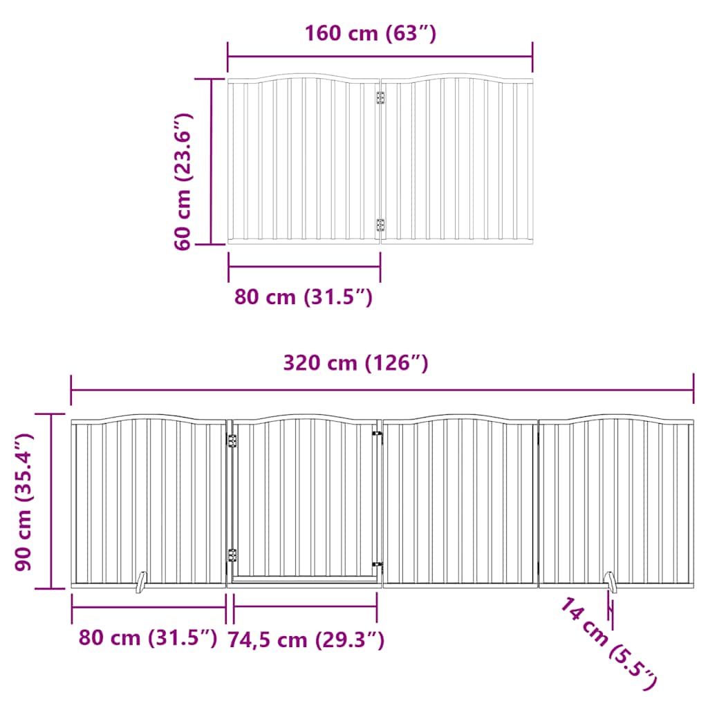 Vrata za pse s vratašcima 8 panela sklopiva 640 cm drvo topole