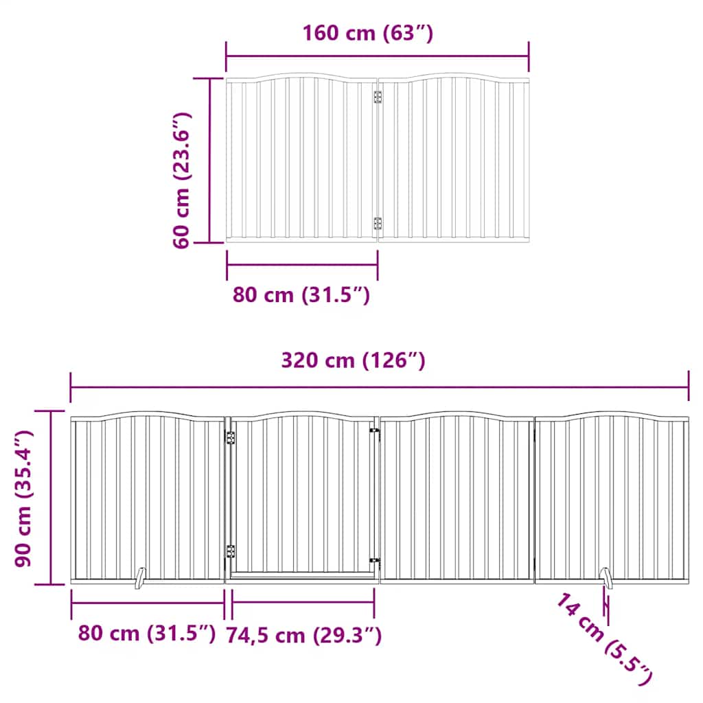 Vrata za pse s vratašcima 6 panela sklopiva 480 cm drvo topole