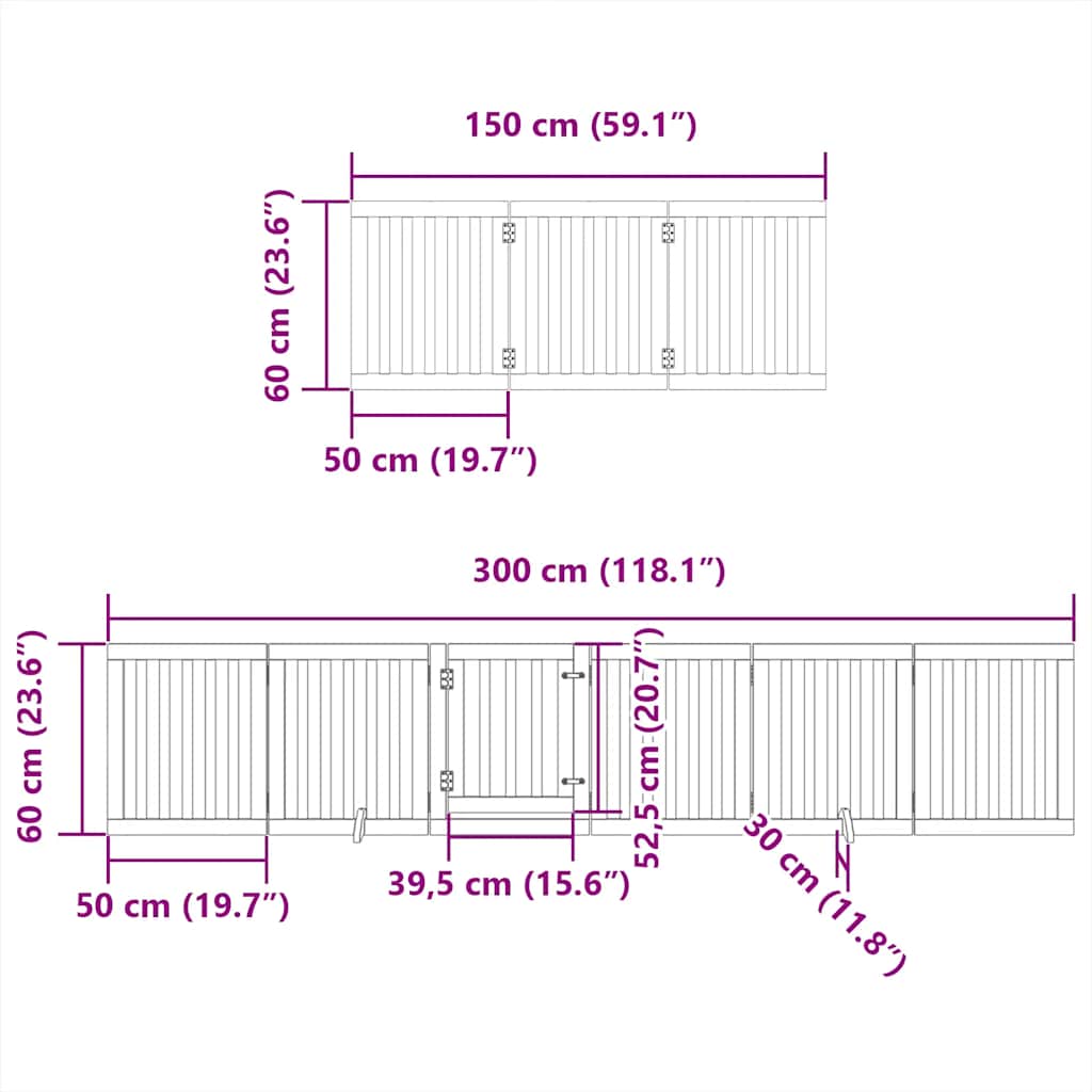 Vrata za pse s vratašcima 15 panela sklopiva 750 cm drvo topole