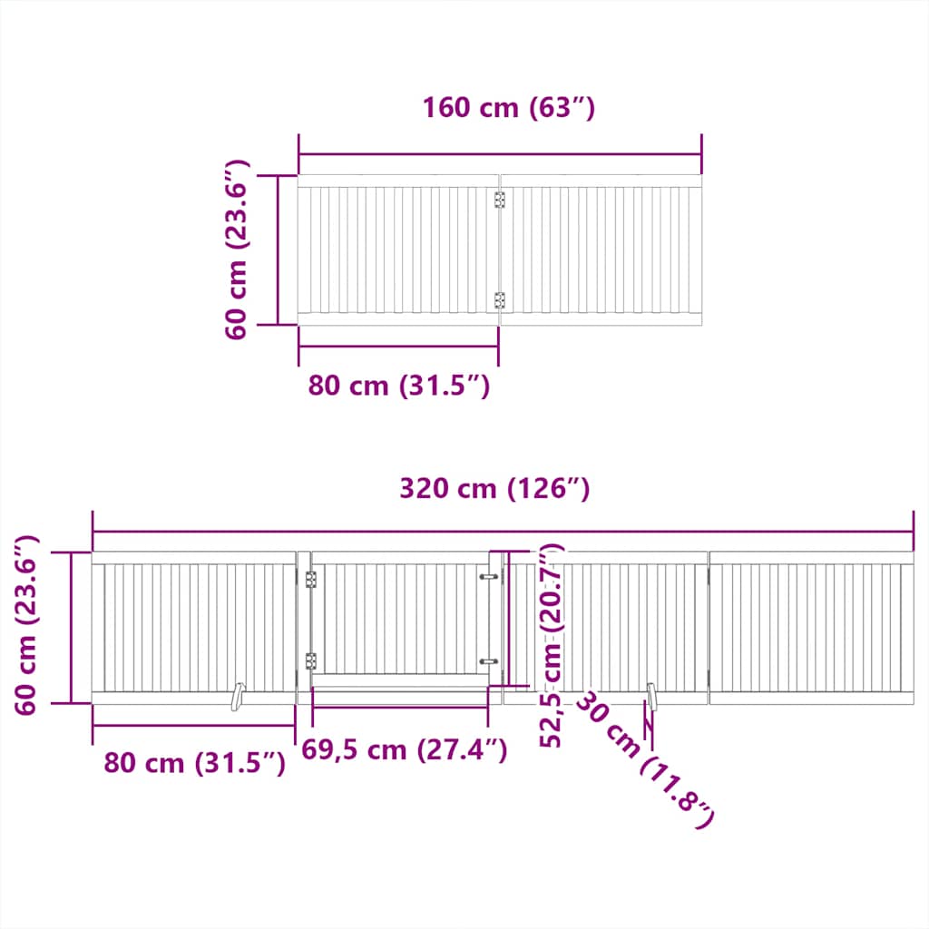 Vrata za pse s vratašcima 8 panela sklopiva 640 cm drvo topole