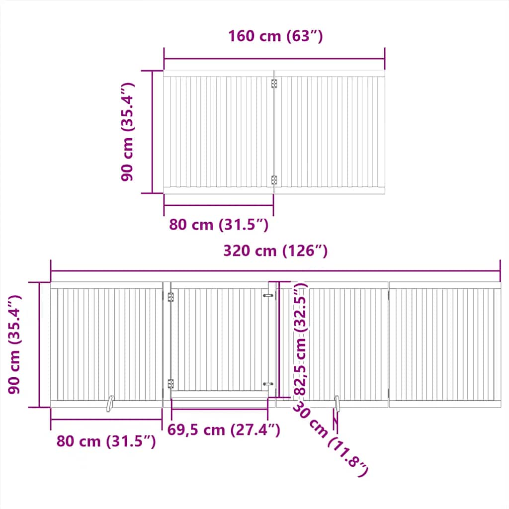 Vrata za pse s vratašcima 8 panela sklopiva 640 cm drvo topole
