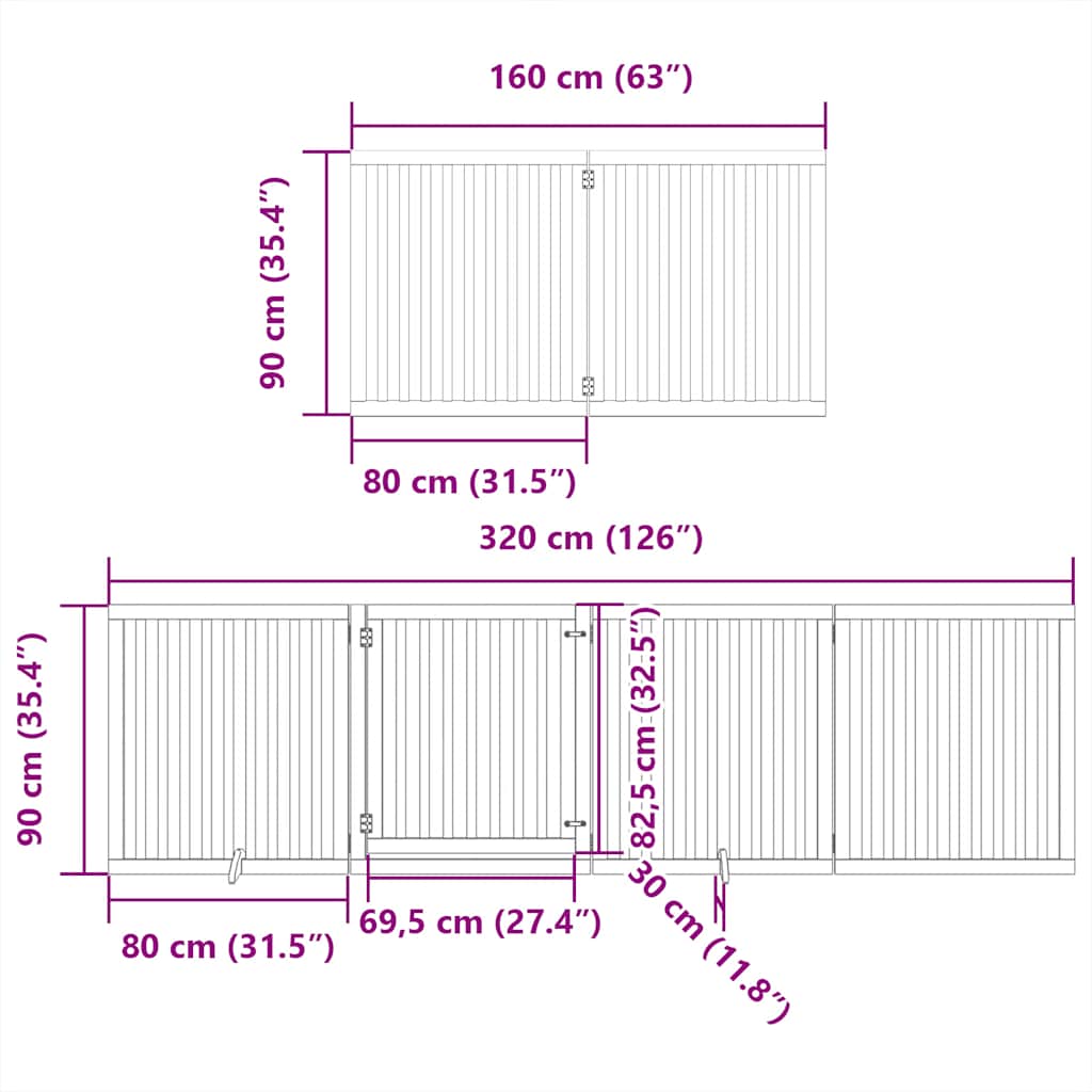Vrata za pse s vratašcima 6 panela sklopiva 480 cm drvo topole