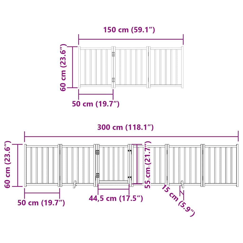 Vrata za pse s vratašcima 9 panela sklopiva 450 cm drvo topole