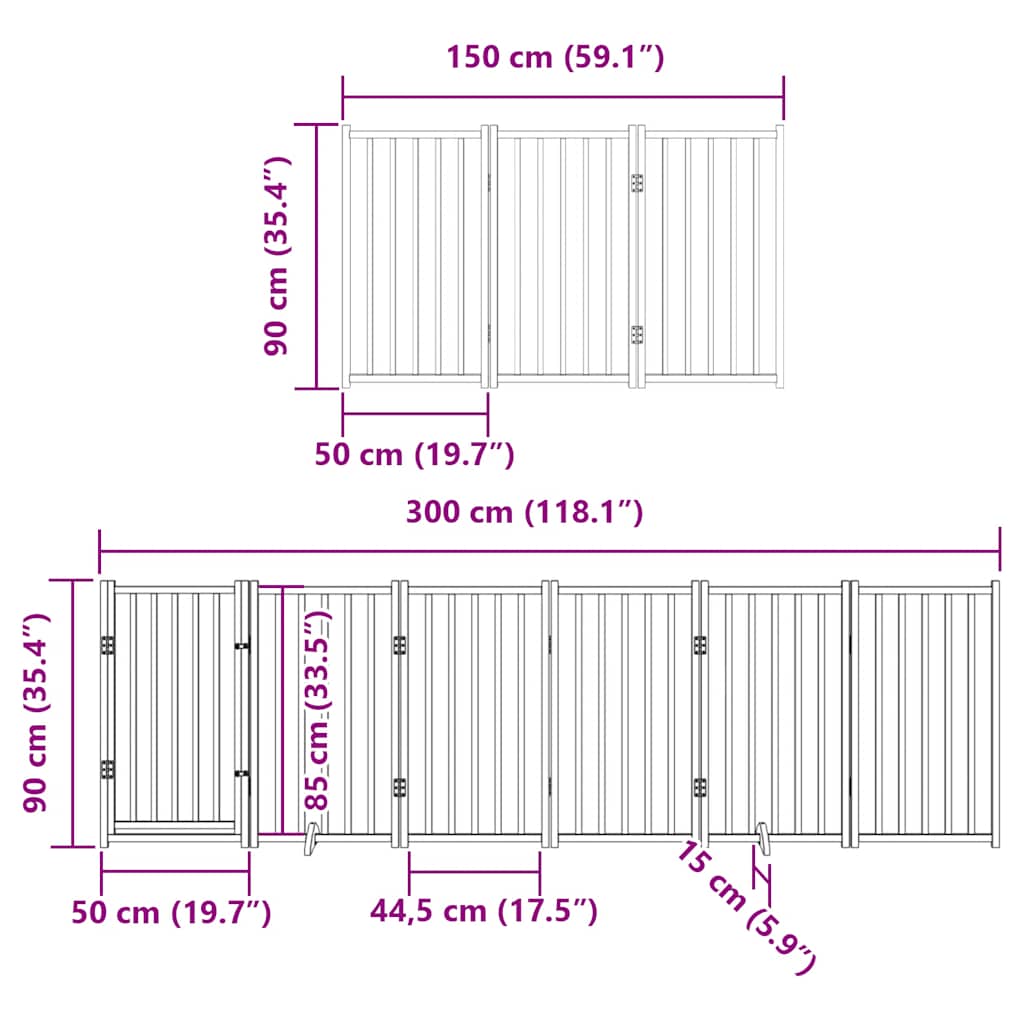 Vrata za pse s vratašcima 15 panela sklopiva 750 cm drvo topole