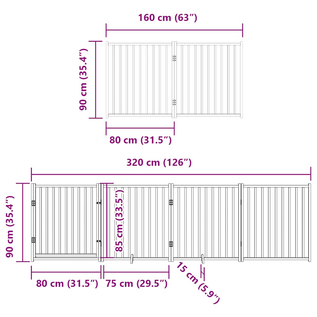Vrata za pse s vratašcima 12 panela sklopiva 960 cm drvo topole