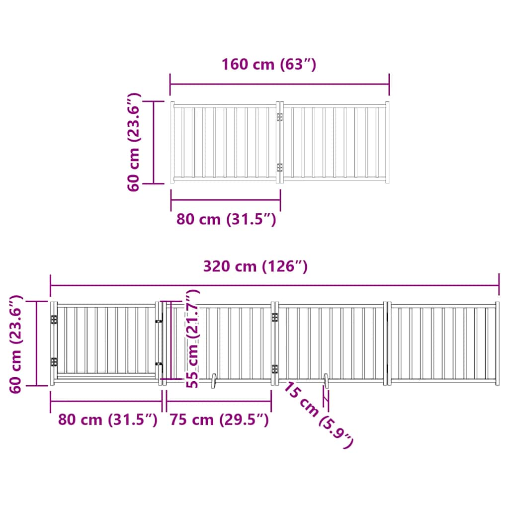 Vrata za pse s vratašcima 10 panela sklopiva 800 cm drvo topole