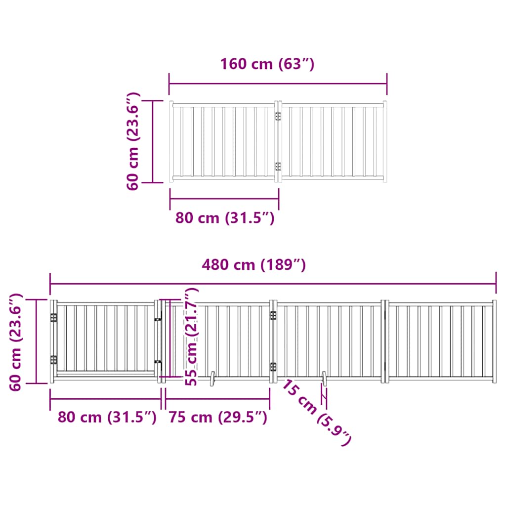 Vrata za pse s vratašcima 8 panela sklopiva 640 cm drvo topole