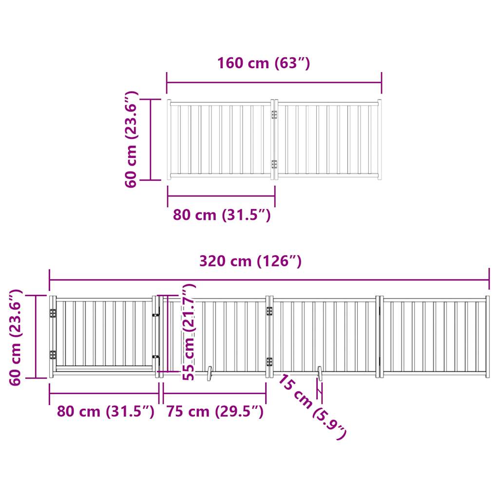 Vrata za pse s vratašcima 12 panela sklopiva 960 cm drvo topole