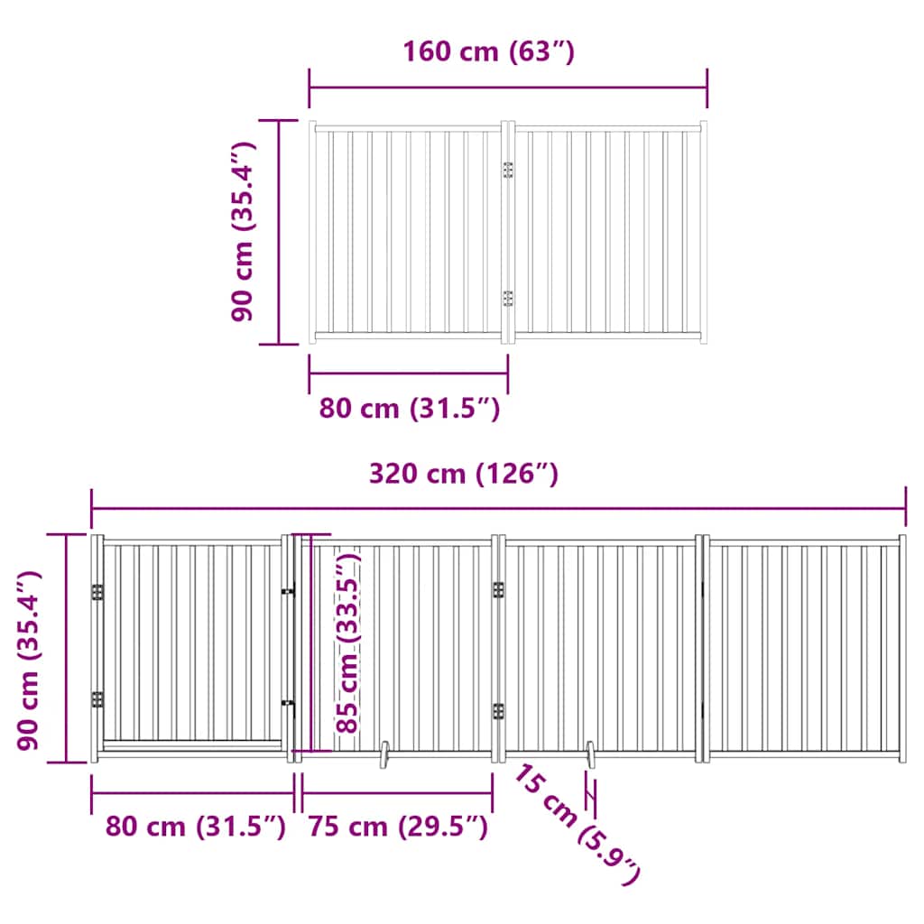 Vrata za pse s vratašcima 8 panela sklopiva 640 cm drvo topole