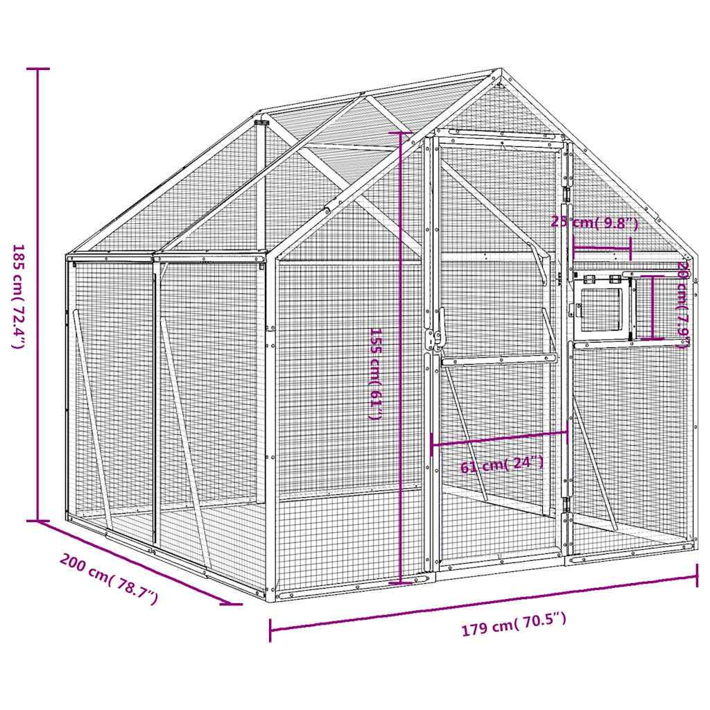 Kavez za ptice antracit 1,79x2x1,85 m aluminijski