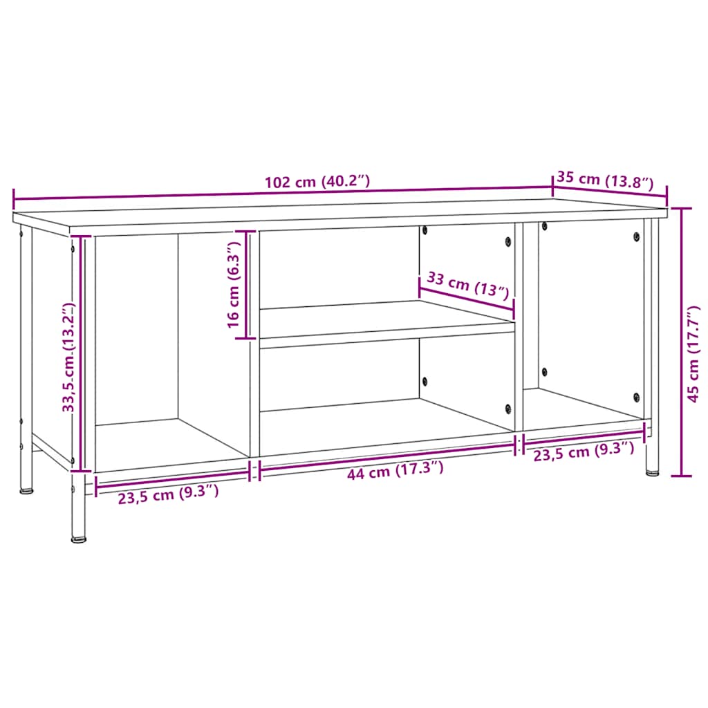 TV ormarić boja dimljenog hrasta 102x35x45 cm konstruirano drvo
