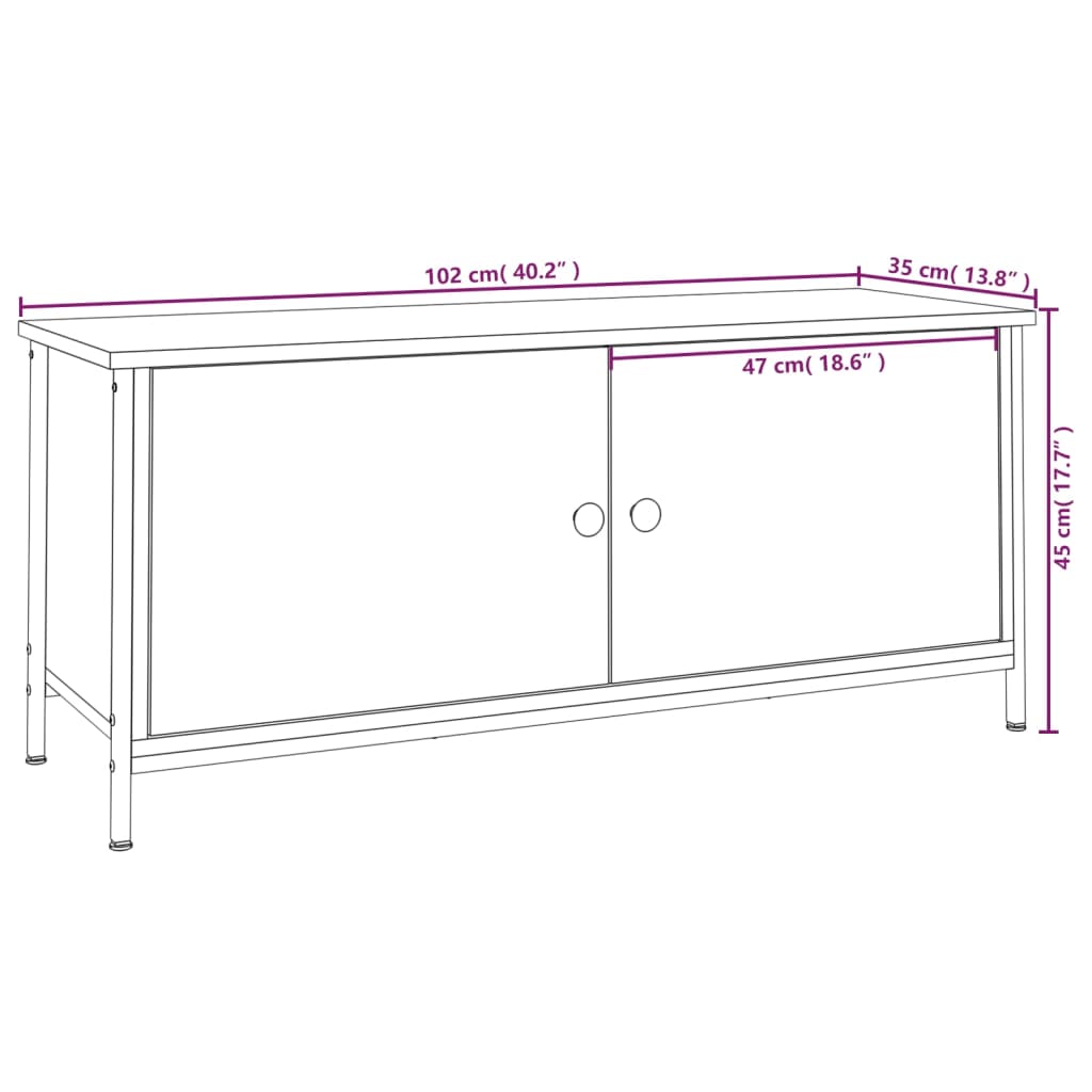 TV ormarić s vratima boja hrasta 102x35x45 cm konstruirano drvo