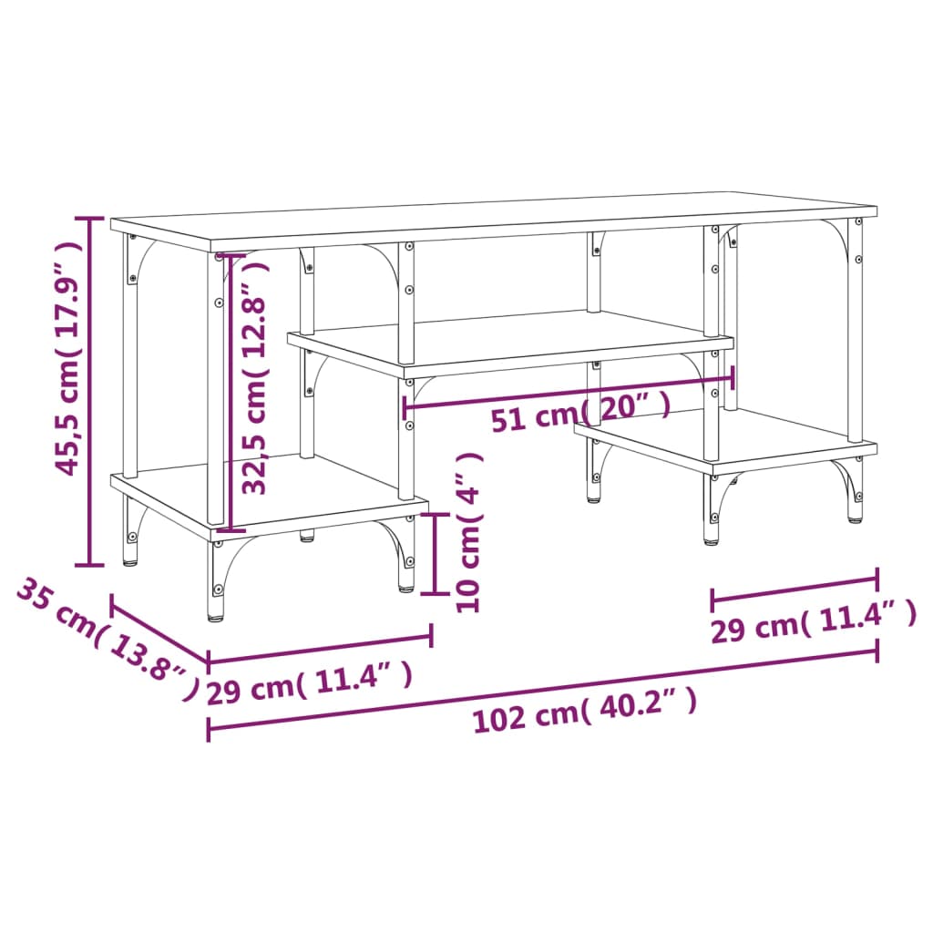 TV ormarić boja hrasta 102 x 35 x 45,5 cm od konstruiranog drva