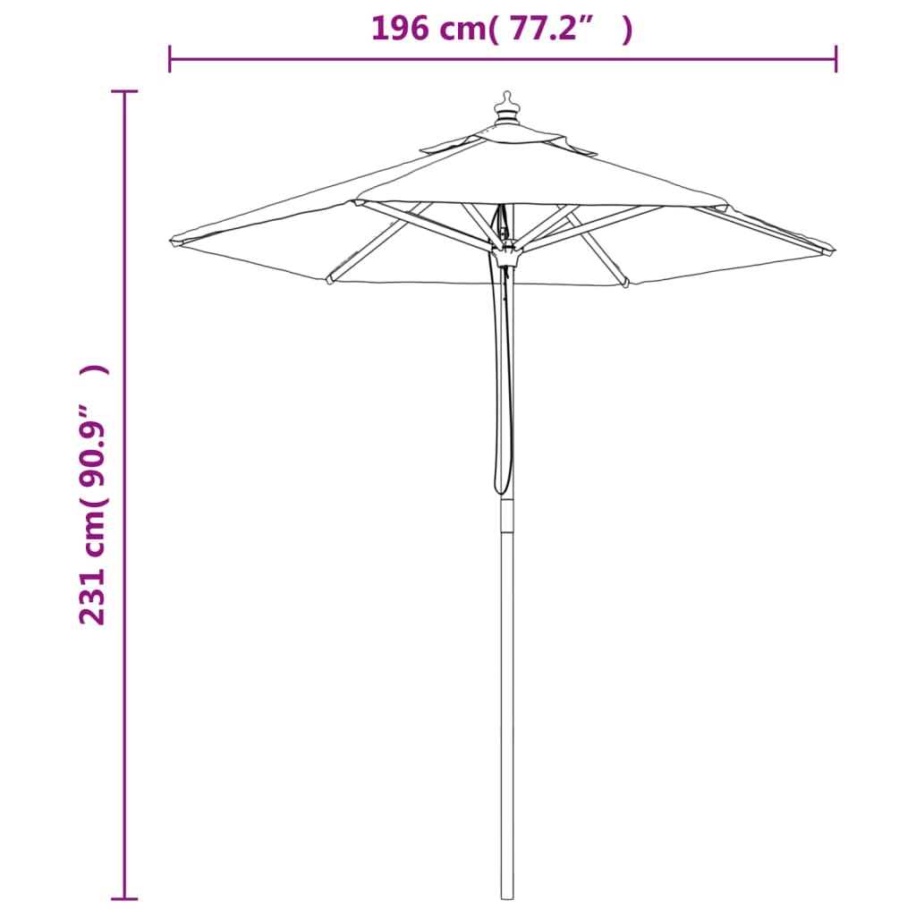 Vrtni suncobran s drvenim stupom terakota 196 x 231 cm