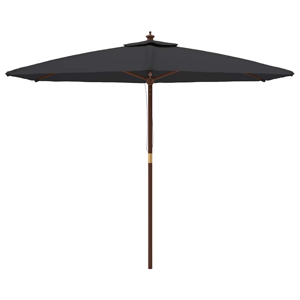 Vrtni suncobran s drvenim stupom crni 299 x 240 cm