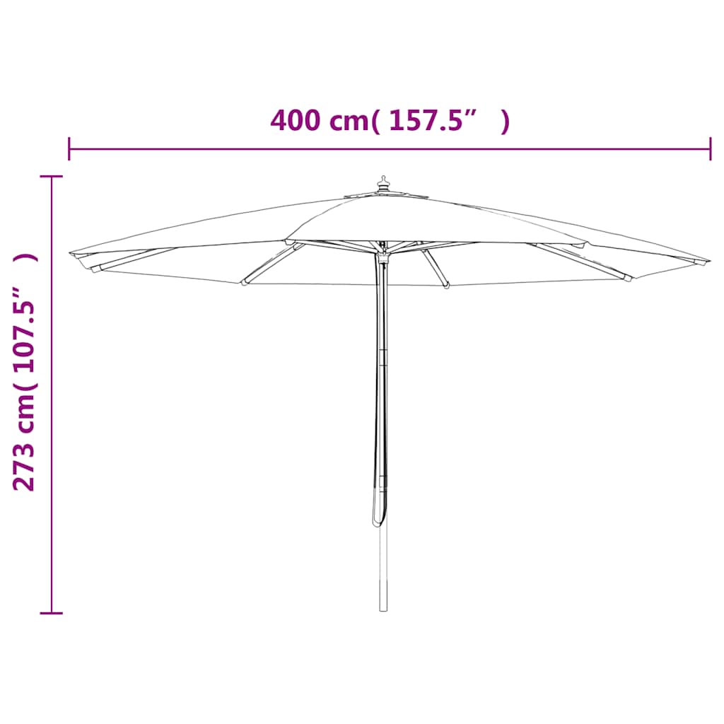 Vrtni suncobran s drvenim stupom crni 400 x 273 cm