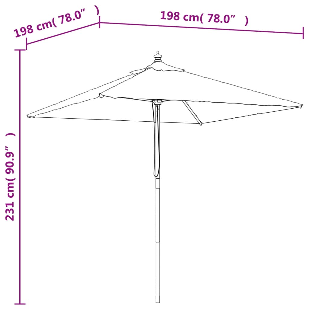 Vrtni suncobran s drvenim stupom antracit 198 x 198 x 231 cm