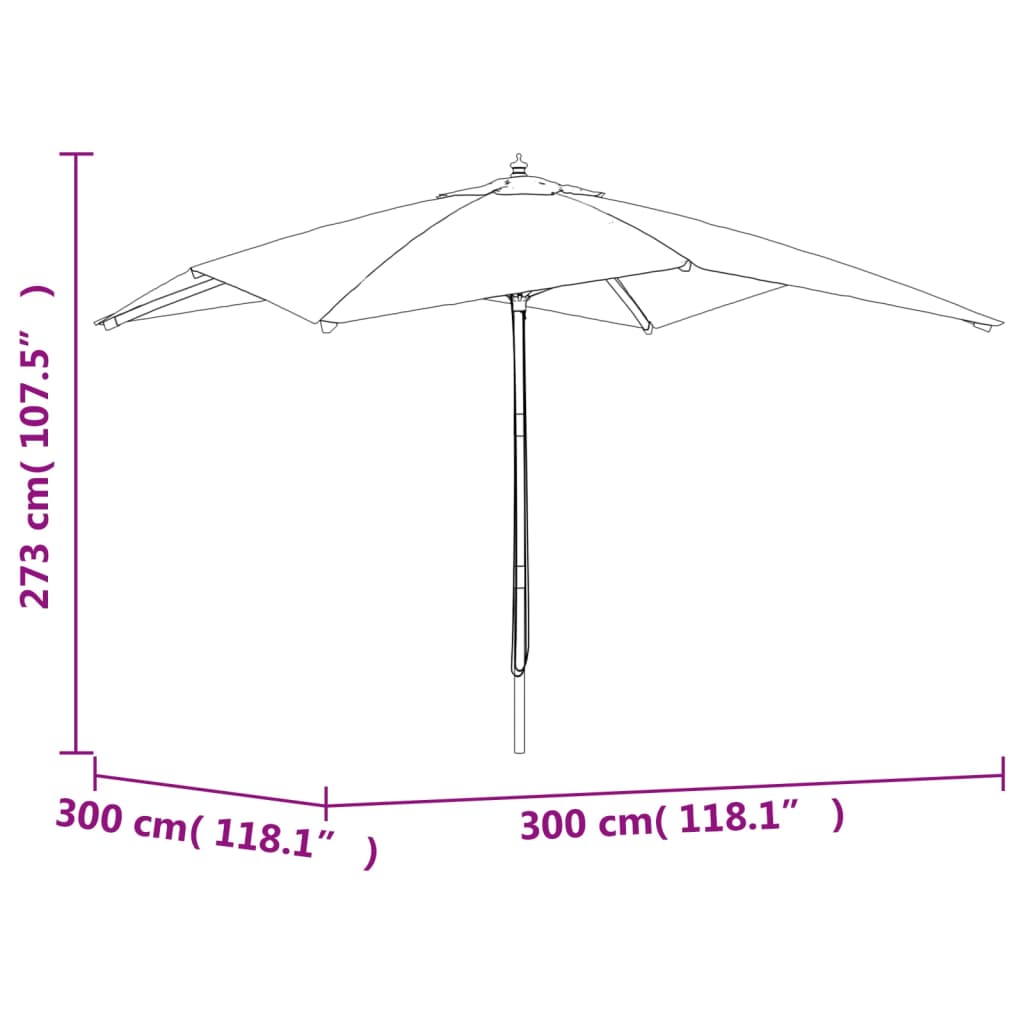 Vrtni suncobran s drvenim stupom antracit 300x300x273 cm
