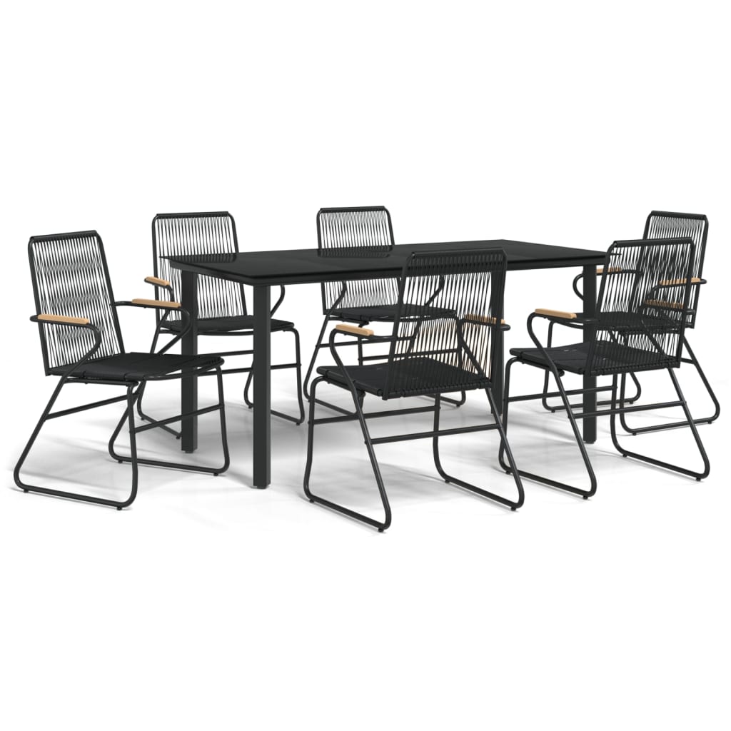 7-dijelni vrtni blagovaonski set od PVC ratana crni